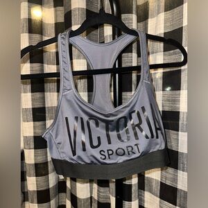 Victoria Secret Sport Size Large Gray and Black Logo  Sports Bra